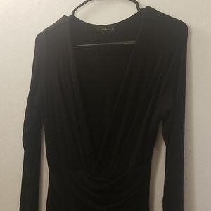Plunge V-neck black dress long sleeve
